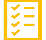 A checklist icon in yellow with four checkmarks